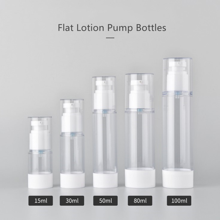clear bottle with flat lotion pump