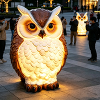 Sculpture de hibou géant réaliste en fibre de verre, artisanale, illuminée par une lumière LED solaire, décoration de jardin extérieure