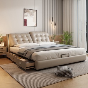 Modern Hard Wood Frame Master Bedroom Wedding Bed with Storage With Storage <strong>Head</strong> <strong>Board</strong> - Product Image 1