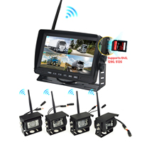 Kit de Monitor de Cámara de Reversa Inalámbrica VD de 7 Pulgadas y 4 Canales con Pantalla Dividida, Líneas de Estacionamiento, Visión Nocturna, IP69K, 12-24V para Camiones, Autobuses, Autocaravanas y Remolques