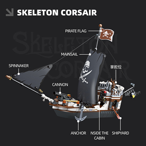Ensemble de blocs de construction Pirate King <span class=keywords><strong>Skull</strong></span> Rowing Sailboat, décoration de la maison, cadeau pour enfants - Product Image 2