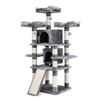 Arbre à chat multifonctionnel en bois avec maisonnette fermée et lit confortable
