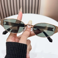 Lunettes de soleil ovales vintage style Old Money pour femme, monture métallique, protection UV400, style Hong Kong, tendance et élégantes