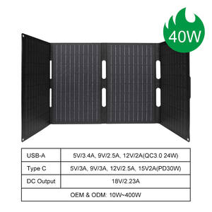 Kit de panneau <span class=keywords><strong>solaire</strong></span> pliable USB personnalisé 10W 15W 30W 40W 60W, <span class=keywords><strong>chargeur</strong></span> <span class=keywords><strong>solaire</strong></span> portable étanche pour l'extérieur - Product Image 2
