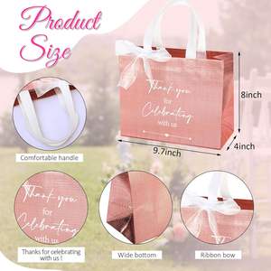 أكياس هدايا فاخرة من الورق غير المنسوج قابلة لإعادة الاستخدام ومتينة وصديقة للبيئة بلون ذهبي وردي بتصميم ليزر لحفلات الزفاف - Product Image 2