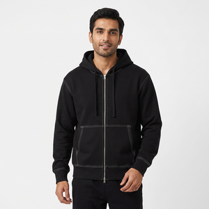 Heavyweight Double Layer Zip Sweatshirt Contrast Stitching 100% Cotton Custom Logo Double Zip Hoodies - Product Image 1