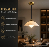 Lampe suspendue en laiton avec abat-jour en marbre et albâtre, style moderne classique, 1 éclairage, pour salle à manger, îlot de cuisine, restaurant, café, hôtel
