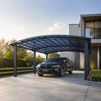 Abri voiture double en aluminium avec toit incurvé et panneaux en polycarbonate |   Abri pour voiture pour villa moderne, allée de maison, entrée de jardin