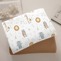 Tissu en coton double gaze froissé imprimé girafe, éléphant, lion, raton laveur pour draps, housses de couette, serviettes de bain et vêtements de nuit pour enfants