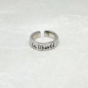 Anillos chapados en plata antiguos ajustables con apertura Retro, grabado de palabras inspiradoras, anillos Viva <span class=keywords><strong>La</strong></span> Vida <span class=keywords><strong>La</strong></span> <span class=keywords><strong>Liberte</strong></span>, regalos para mujeres - Product Image 4