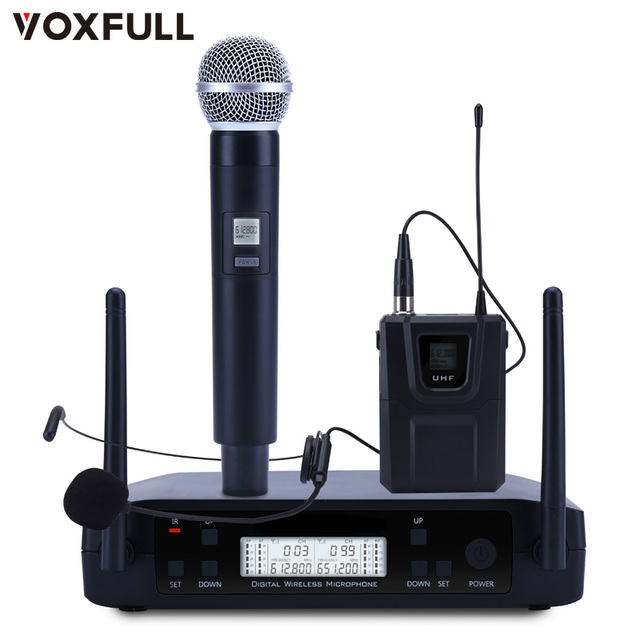 Voxfull GLXD4 Professional Dynamic UHF Wireless Microphone System with XLR and Noise Cancelling for Stage Karaoke Handheld Use