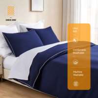 Parure de lit en microfibre brossée bleu marine 1800, facile d'entretien, avec passepoil blanc décoratif et housse de couette à fermeture éclair – Vente en gros