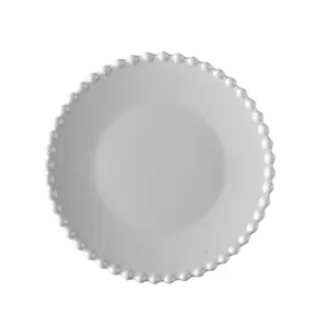 北欧风格创意珍珠圈白色灰色圆形心形食品沙拉晚餐牛排盘陶瓷盘婚礼餐具套装