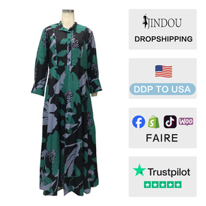 Robes Grande Taille Femme Très Populaires à Imprimé Floral Manches Longues Élégantes Décontractées <span class=keywords><strong>avec</strong></span> Volants - Product Image 2
