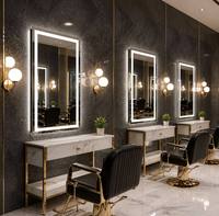 Station de coiffure moderne de luxe avec miroir LED et rangement pour salon de beauté - Mobilier commercial
