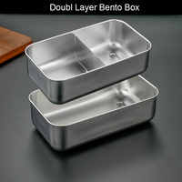 Boîte Bento Japonaise Durable Contenant Anti-Odeur et Anti-Taches avec Séparateur Amovible en Acier Inoxydable Boîte à Lunch Double Couche Compatible Micro-Ondes