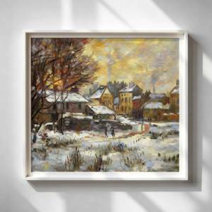 B&C ART Dipinto a Olio Impressionista di Claude Monet Personalizzato e Dipinto a Mano, Ecologico, su Tela, Paesaggio Invernale con Tramonto e Neve - Product Image 5