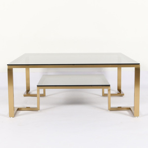 <span class=keywords><strong>Table</strong></span> basse de mariage et d'événements, style nordique moderne, cadre en acier inoxydable carré, plateau en verre double couche - Product Image 5