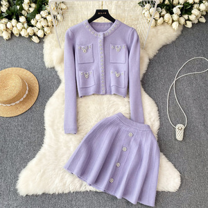 Conjunto de Dos Piezas para <span class=keywords><strong>Mujer</strong></span>, Atuendo <span class=keywords><strong>Juvenil</strong></span>, Cárdigan de Punto y Falda Corta Versátil, Conjunto Casual de 2 Piezas para <span class=keywords><strong>Mujer</strong></span> - Product Image 2