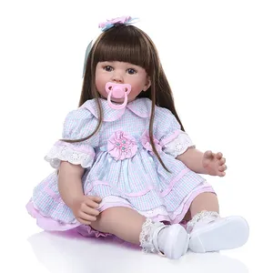 Mainan Boneka Silikon 60CM, Mainan Boneka Bayi Baru Lahir Ukuran Besar Badan Kain untuk Anak-anak