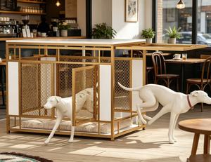 Nuevo y Más Vendido: Caseta de Madera Resistente para Perros Grandes y Medianos, Color Dorado y Blanco - Product Image 1