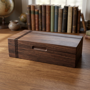 Boîte à bijoux en bois gravée moderne, rectangulaire, en bois foncé, avec couvercle, pour rangement et présentation - Product Image 4