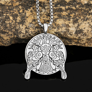 Nuovo acciaio inossidabile norreno Jackdaws albero della vita e corvo collana pendente corvo viche collana uomo amuleto collana - Product Image 4