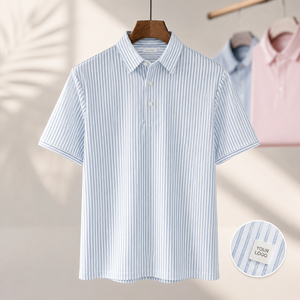 เสื้อโปโลชาย แขนสั้น ลายทาง เสื้อโปโลลำลอง ปักโลโก้ตามสั่ง แบรนด์ส่วนตัว รับผลิตแบบ OEM ODM ผู้ผลิตและจำหน่าย - Product Image 1