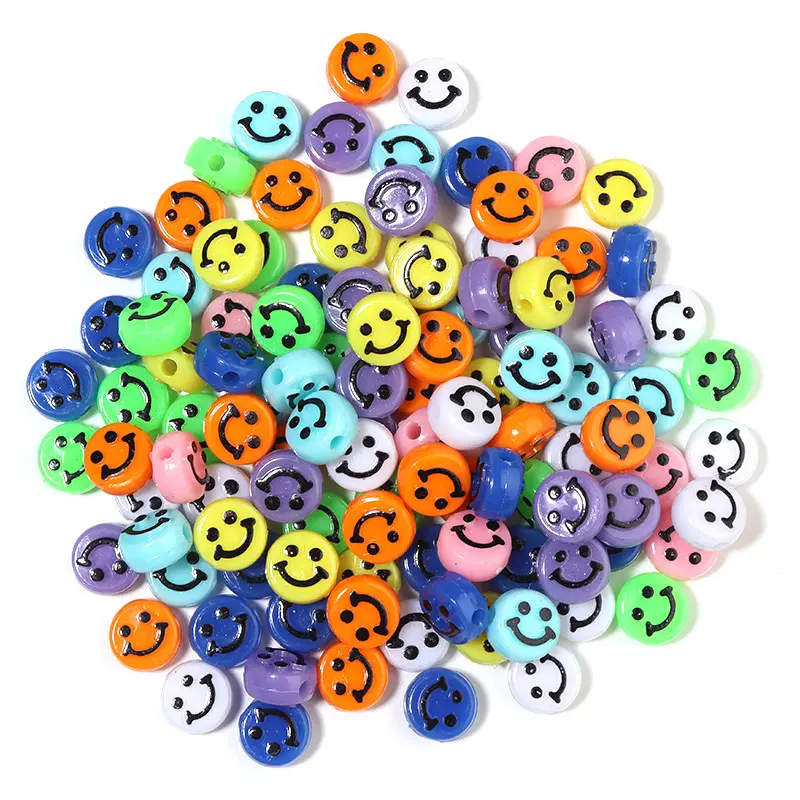 Acryl Uitstekende Smiley Gezicht Kralen Kleur Cartoon Uitdrukking Ronde Platte Diy Zelfgemaakte Armband Sieraden Accessoires