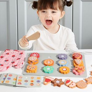 Montessori Kitchen Wooden Kids <b>Cutting</b> and Slicing <b>Cookies</b> Fruit Matching Game Play Food Set - Product Image 6