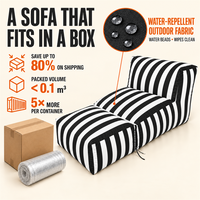 Canapé d'extérieur imperméable en forme de L avec pouf repose-pieds, chaise longue rayée pour jardin, bord de piscine, balcon