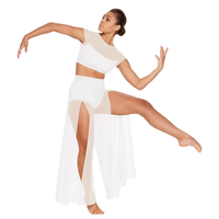 Pakaian Tari Lyrical Custom Mesh Langsung dari Pabrik, Atasan Crop & Rok Belah Panjang untuk Wanita