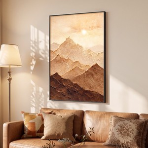 Peinture à l'huile peinte à la main, paysage abstrait, toile d'art murale pour salon, décoration de fond de canapé, scène de montagne dorée - Product Image 4