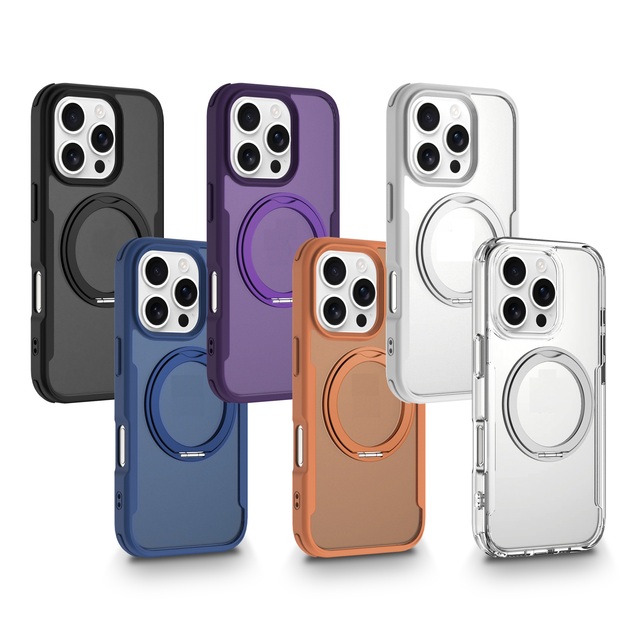 360 Degree Rotation Magnetic Phone Case Protector for iPhone 16 Pro Max Finger Stand & Ring Holder Mobile Phone Case