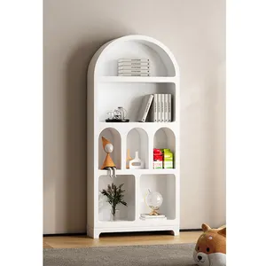 Modern nordic style living room home furniture 4 tiered white arched storage bookshelf wooden cabinets