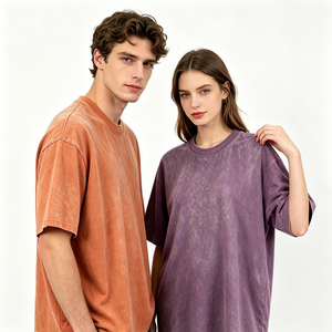 Camiseta de Hombre Oversize 100% Algodón con Lavado Ácido, Cuello Redondo, Hombro Caído, Peso Pesado, Estilo Vintage, para Pedidos al por Mayor, con Logotipo Personalizado - Product Image 2