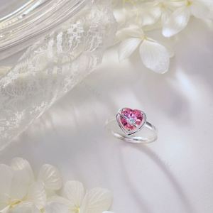 Dylam 925 Sterling Sliver Adjustable Vintage Cute Pink Heart Shaped Cubic Zirconia <b>Rings</b> <b>Iced</b> Out <b>Ring</b> Heart Charm for Girls - Product Image 6