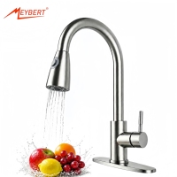 Robinet de cuisine moderne en nickel brossé avec douchette extractible, pivotant à 360°, monocommande, à poser sur comptoir, en acier inoxydable 304, avec capteur sans contact