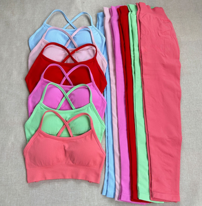 ชุดเลกกิ้งโลโก้สั่งทำ ชุดโยคะไร้รอยต่อสำหรับผู้หญิง เสื้อกล้ามเปิดหลัง กางเกงเอวสูงทรงรัดรูป ชุดออกกำลังกาย ชุดกีฬา - Product Image 2