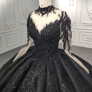 9979 New Sexy Autumn and Winter Sexy <b>Black</b> Gown Long-Sleeved Beading Evening Gown - Product Image 4