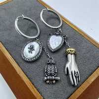 Pendientes Asimétricos Retro con Diseño de Búho Fantasma, Pendientes de Borla de Cinco Estrellas, Pendientes Retro Femeninos de Cobre con Incrustaciones de Diamantes