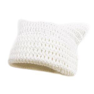 Gorro de punto holgado con logotipo de tamaño personalizado, oreja de gato bonita, cálido, supersuave, a rayas, para mujer, Dobby de invierno, Unisex - Product Image 5