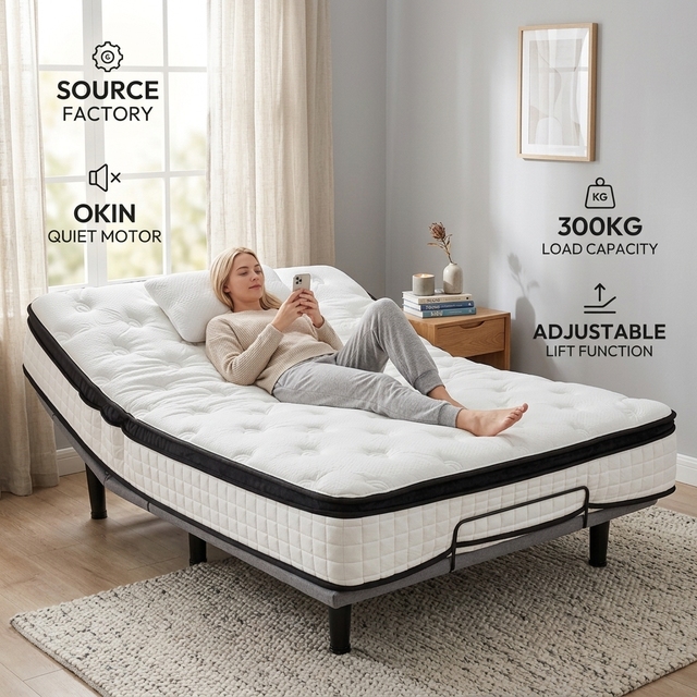 Modern Metal Electric Bed Frame With Remote Control Adjustable Head 60 Degree Leg 30 Degree Foldable Motorized Base for Bedroom