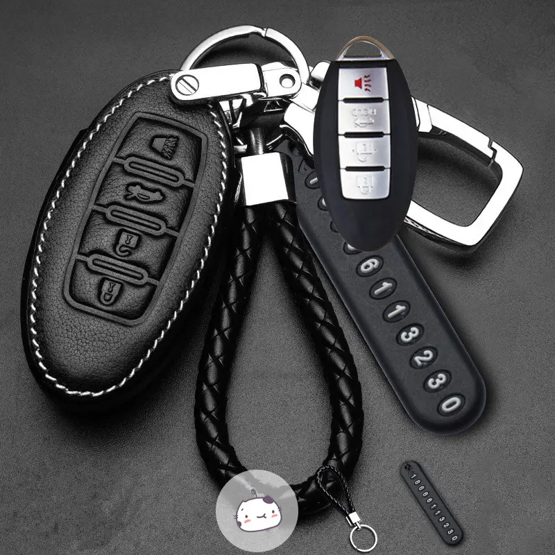 For Nissan Almera / Livina / Teana / Slyphy / X-Trail Keyless / Smart Entry Leather Key Cover / Push Start Remote