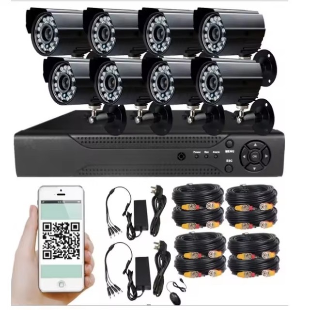 Security AHD Camera System Outdoor with AI Human Vehicle Detection 8CH H.265+ DVR and 2MP IP66 Cross-border Home CCTV Camera