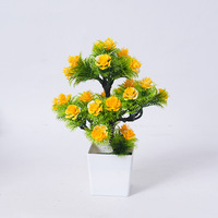 Arbre artificiel en pot en gros, faux bonsaï avec fleurs de roses, plante verte en pot pour la décoration de la maison, du bureau et du salon
