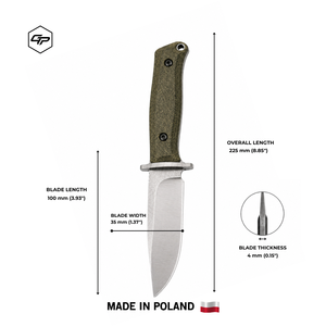 Cuchillo de acero O2 hecho a mano para bushcraft y camping, de hoja fija y alta resistencia, con mango completo y funda de Kydex para un uso confiable en el campo. - Product Image 3