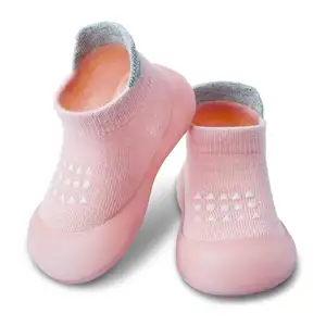 Весенняя детская обувь на резиновой подошве, нескользящая обувь для малышей, милые вязаные высокие теплые детские носки