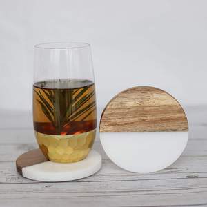 Posavasos de té de piedra Natural redondo personalizado, portavasos de madera de acacia de mármol blanco de bambú para Bar, alfombrillas y almohadillas de boda, Favor - Product Image 4