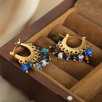 BJG0361E Boucles d'oreilles en acier inoxydable avec pierre naturelle plaquée or 18 carats Boucles d'oreilles pendantes en coquille d'ormeau pour femmes